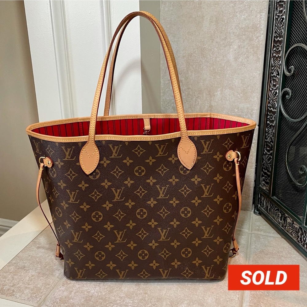Authentic Louis Vuitton Neverfull MM Cherry Red